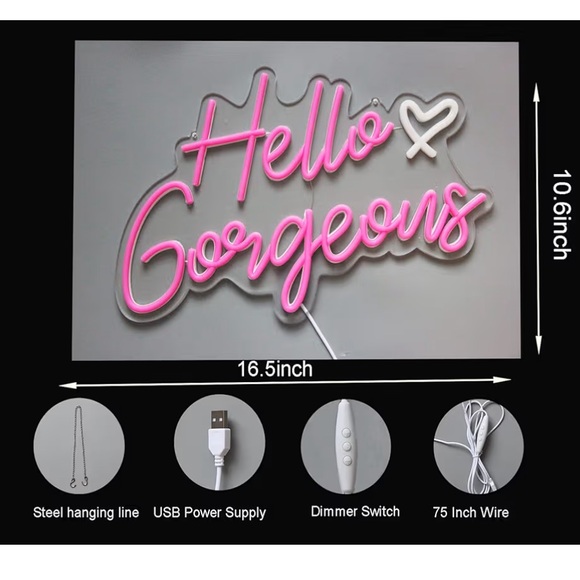 ‘Hello Gorgeous’ Pink LED Neon Wall Sign Room Decor Light - Picture 4 of 4